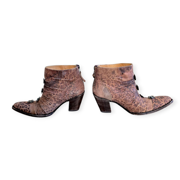 Old Gringo Leopard Print Brown Floral Distressed Leather Booties - Picture 3 of 7